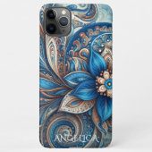 Coque iPhone 11Pro Max Aqua Turquoise Azure Blue Beige Paisley Art Motif (Dos)