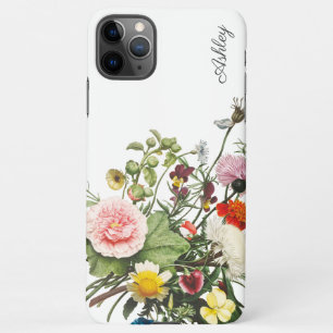 Coque iPhone 11Pro Max Aquarelle de fleurs botaniques NOM PERSONNALISÉ