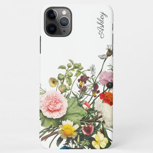 Coque iPhone 11Pro Max Aquarelle de fleurs botaniques NOM PERSONNALISÉ (Dos)