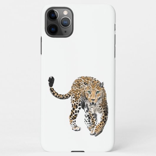 Coque iPhone 11Pro Max aquarelle léopard jungle chat peint vert animal (Dos)