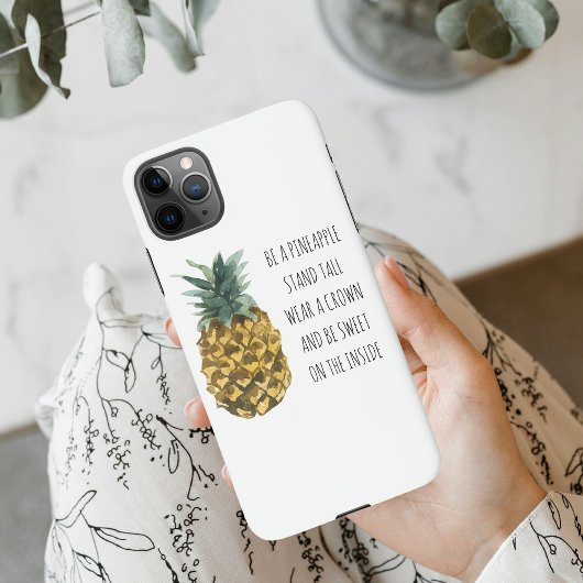 Coque iPhone 11Pro Max Aquarelle moderne ananas et citation amusante posi
