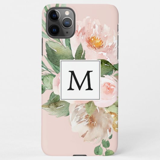 Coque iPhone 11Pro Max Aquarelle moderne Fleurs roses Monogrammes (Dos)