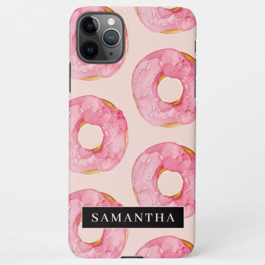 Coque iPhone 11Pro Max Aquarelle rose moderne Motif avec nom (Dos)