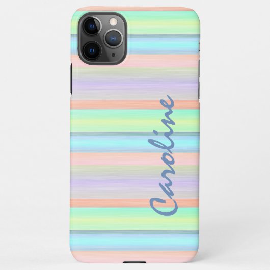 Coque iPhone 11Pro Max Blue Peach Blush Pink Lime Green Stripes Motif (Dos)