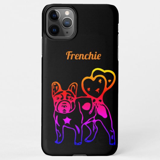 Coque iPhone 11Pro Max Bouledogue français cœur néon (Dos)