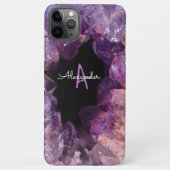 Coque iPhone 11Pro Max Budget Améthyste cristal Agate Monogramme rose (Dos)