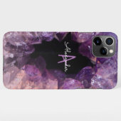 Coque iPhone 11Pro Max Budget Améthyste cristal Agate Monogramme rose (Dos Horizontal)