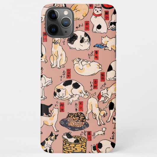 Coque iPhone 11Pro Max chats japonais Ukiyo-e Funny kitty (Dos)