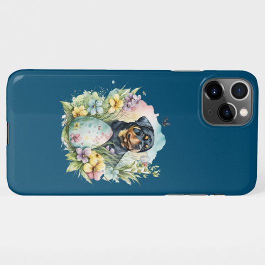 Coque iPhone 11Pro Max Chien Rottweiler Oeuf de Pâques, Joyeux Rottweiler (Dos Horizontal)
