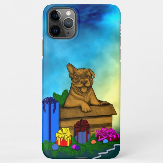 Coque iPhone 11Pro Max Chiot dans une boîte, Joyeux Noël (Dos)