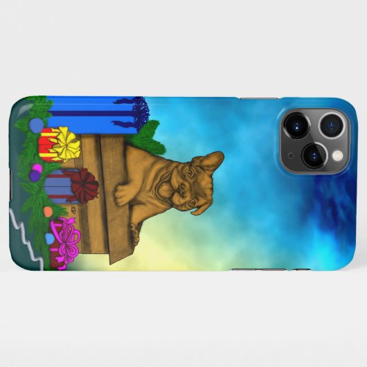 Coque iPhone 11Pro Max Chiot dans une boîte, Joyeux Noël (Dos Horizontal)