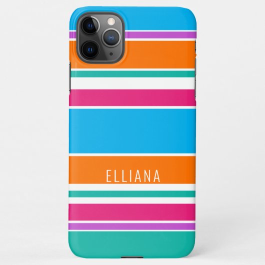 Coque iPhone 11Pro Max Ciel bleu chaud rose orange blanc rayures (Dos)