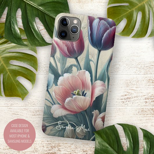 Coque iPhone 11Pro Max Classic Chic Tulips Belle Art Dessin Botanique