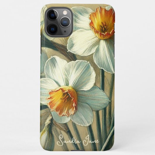 Coque iPhone 11Pro Max Classy Chic Daffodils Art Fine Peinture Botanique (Dos)
