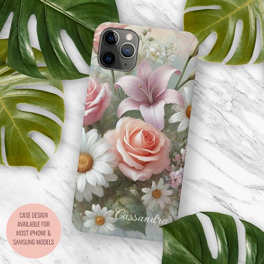 Coque iPhone 11Pro Max Classy Chic Rose Beaux-Art Botanique Peinture