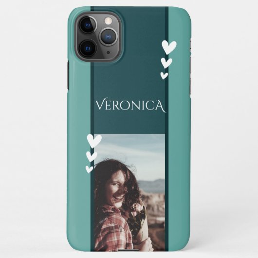 Coque iPhone 11Pro Max Coeur turquoise Décor Modèle photo Calligraphie pe (Dos)