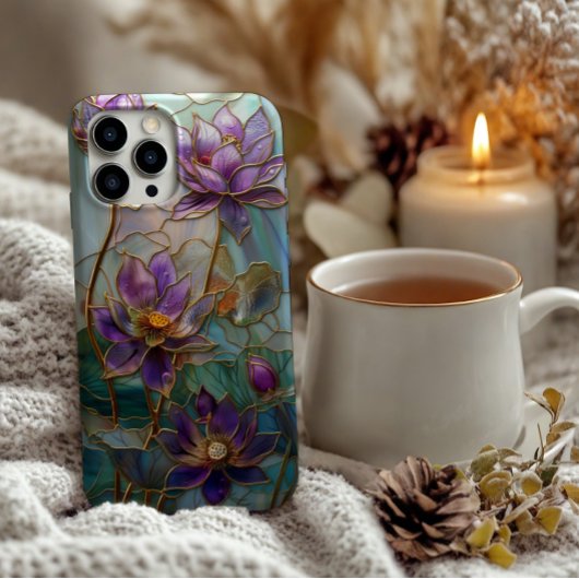 Coque iPhone 11Pro Max Conception de fleurs de lotus pourpres en verre