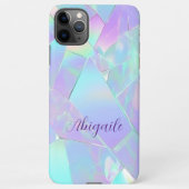 Coque iPhone 11Pro Max Conception turquoise et violette Iridescente, nom (Dos)