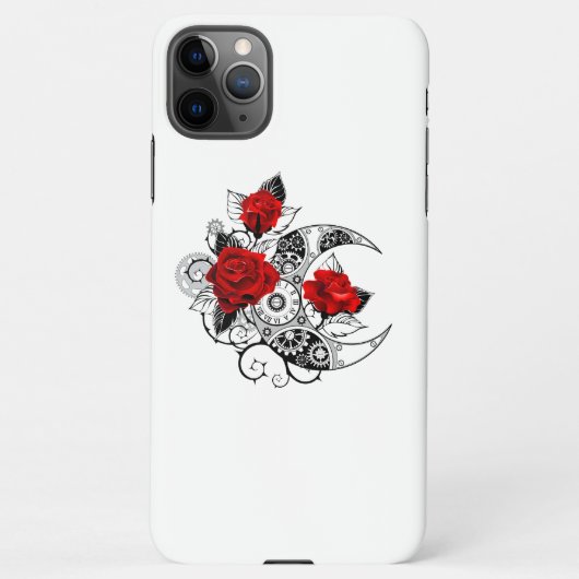 Coque iPhone 11Pro Max Croissant mécanique avec roses rouges (Dos)