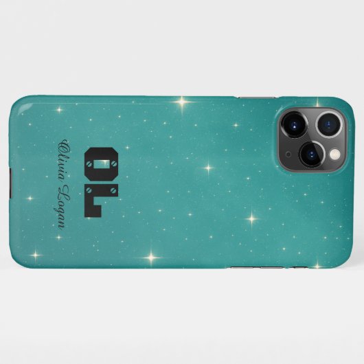 Coque iPhone 11Pro Max Custom Name Turquoise Starry (Dos Horizontal)