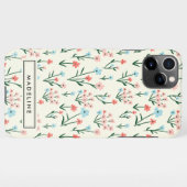 Coque iPhone 11Pro Max Cute Simple Botanique Rose Bleu Fleur Floral (Dos Horizontal)