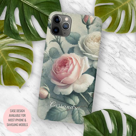 Coque iPhone 11Pro Max Dessin botanique classique chic Rose