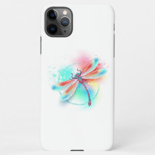 Coque iPhone 11Pro Max Dragonfly rouge sur l'arrière - plan aquarelle