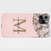 Coque iPhone 11Pro Max Élégant marbre d'or brut Dusty rose Monogramme (Dos Horizontal)