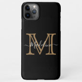 Coque iPhone 11Pro Max Élégant Noir Or Moderne Monogramme (Dos)