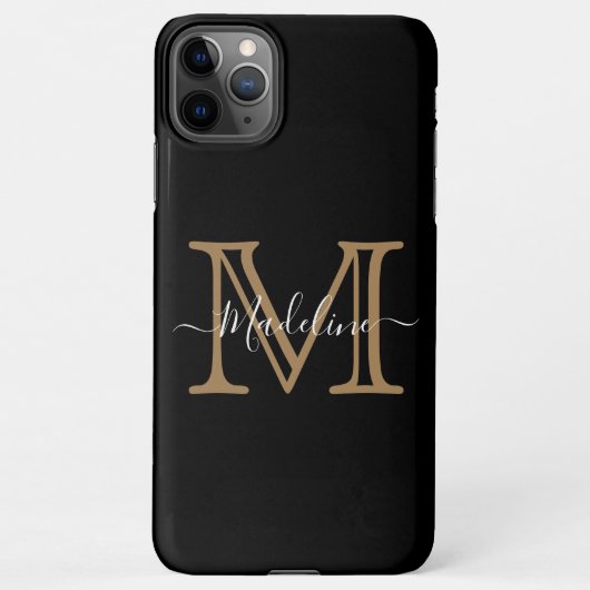 Coque iPhone 11Pro Max Élégant Noir Or Moderne Monogramme (Dos)