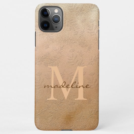 Coque iPhone 11Pro Max Élégant Rose Gold Botanical Offset Monogramme (Dos)