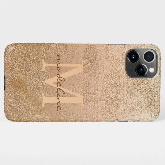 Coque iPhone 11Pro Max Élégant Rose Gold Botanical Offset Monogramme (Dos Horizontal)