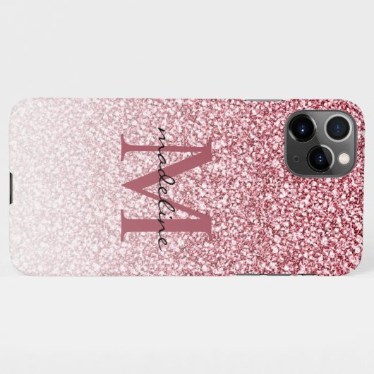 Coque iPhone 11Pro Max Élégant Rose Parties scintillant or Girly Monogram (Dos Horizontal)