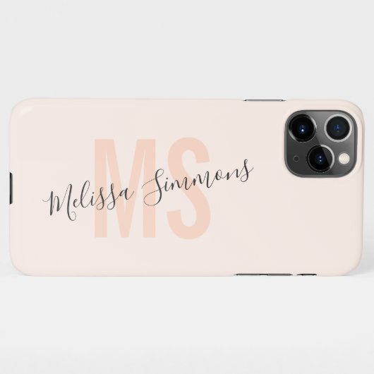 Coque iPhone 11Pro Max Élégant script clair nom rose clair monogramme (Dos Horizontal)