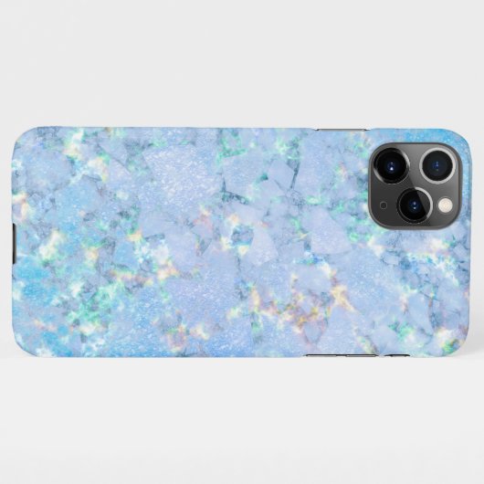 Coque iPhone 11Pro Max Elégante glace holographique en marbre bleu ciel (Dos Horizontal)