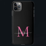 Coque iPhone 11Pro Max Fille Noir Hot rose Monogramme Feminine Nom du scr<br><div class="desc">Fille moderne Noir Hot Magenta Rose Monogramme Feminine Script Nom Téléphone Boîtier</div>