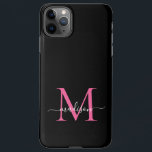 Coque iPhone 11Pro Max Fille Noir Hot rose Monogramme Feminine Nom du scr<br><div class="desc">Fille moderne Noir Hot Magenta Rose Monogramme Feminine Script Nom Téléphone Boîtier</div>
