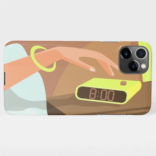 Coque iPhone 11Pro Max Filles main poussant sur le bouton snooze du révei (Dos Horizontal)