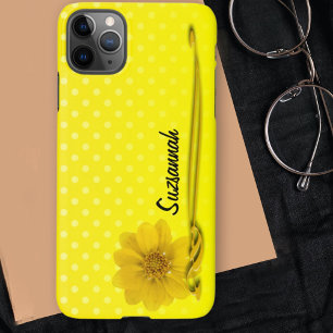 Coque iPhone 11Pro Max Fleur Jaune Scroll Polka Dot Personnalisé