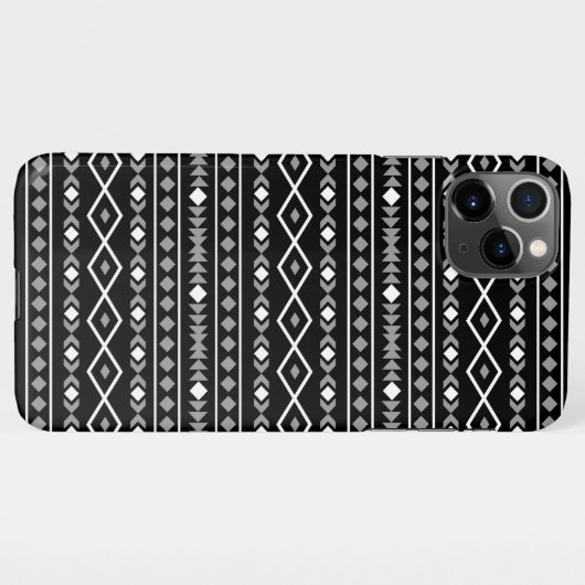 Coque iPhone 11Pro Max Formes Aztec Motif gris noir (Dos Horizontal)