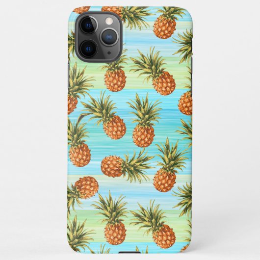 Coque iPhone 11Pro Max Fun Ananas Fruit Motif Aquarelle Art Stripes (Dos)