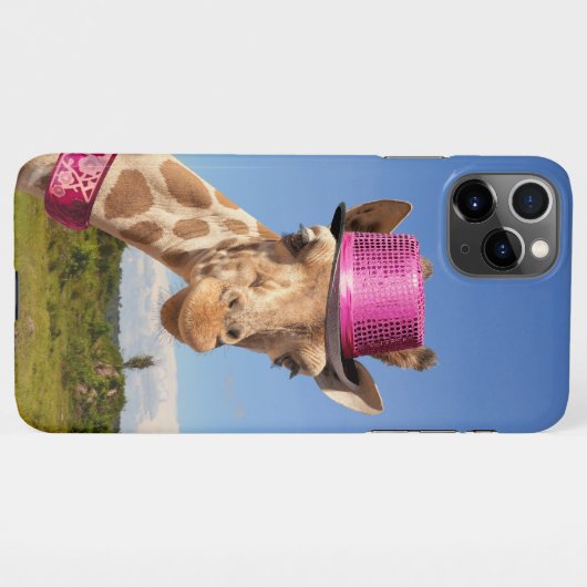 Coque iPhone 11Pro Max Giraffe en casquette rose étincelant (Dos Horizontal)