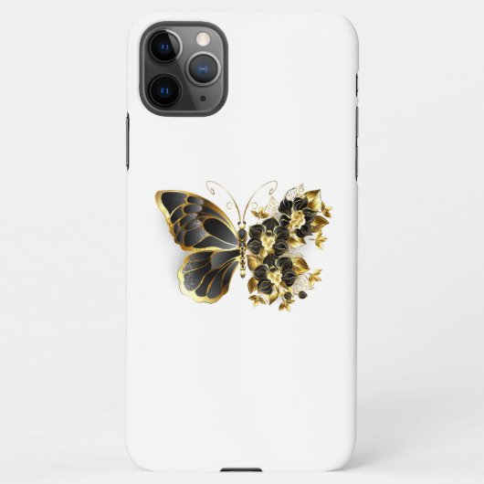 Coque iPhone 11Pro Max Gold flower Butterfly with Black Orchid (Dos)