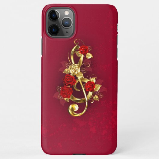Coque iPhone 11Pro Max Golden Treble Clef avec fleurs Roses (Dos)