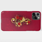 Coque iPhone 11Pro Max Golden Treble Clef avec fleurs Roses (Dos Horizontal)