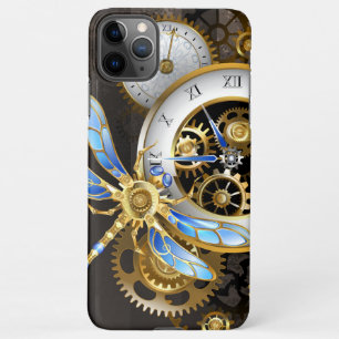Coque iPhone 11Pro Max Horloge à vapeur avec libellule mécanique