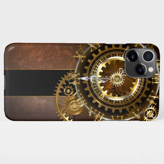 Coque iPhone 11Pro Max Horloge Steampunk avec des engrenages anciens (Dos Horizontal)