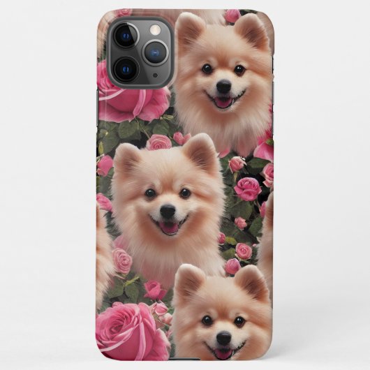 Coque iPhone 11Pro Max Jardin rose enchanté mignon Poméranien (Dos)