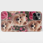 Coque iPhone 11Pro Max Jardin rose enchanté mignon Poméranien (Dos Horizontal)