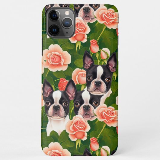 Coque iPhone 11Pro Max Jolie Boston Terriers Enchantée Rose Garden (Dos)